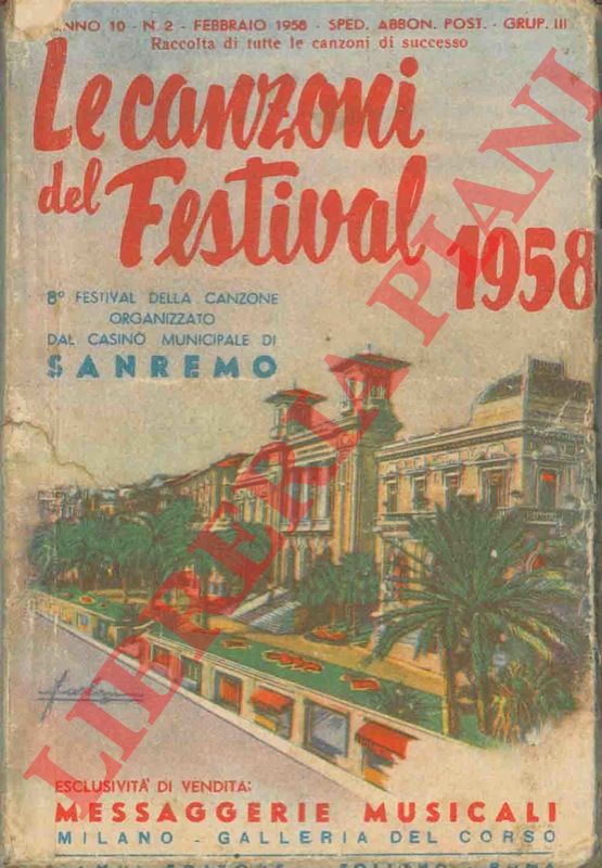 - - Le canzoni del Festival 1958. 8 Festival .. Sanrremo.