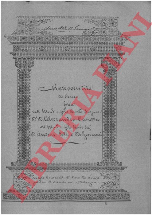 Cavazza / Delgiovanni - - Retrovendita di una possessione detta La Canova di Gheggia o Ghisa posta nel Comune di Villa Fontana in parte ed in parte nel Comune del Poggio appodiato di Castel S.Pietro