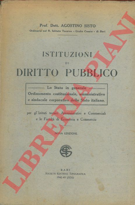 SISTO Agostino - - Istituzioni di Diritto Pubblico.