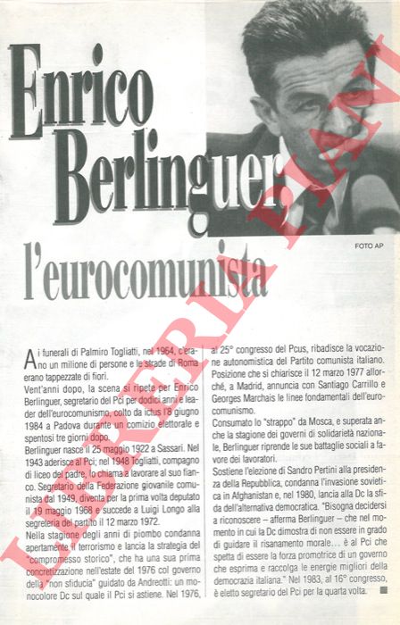 PANSA Giampaolo - - Enrico Berlinguer, l'eurocomunista.