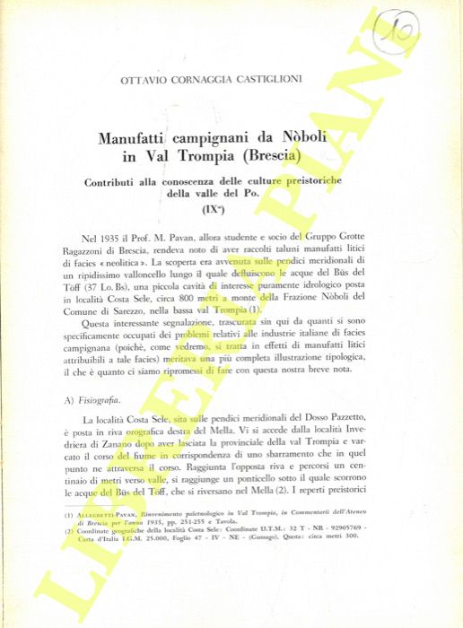 CORNAGGIA CASTIGLIONI Ottavio - - Manufatti campignani da Noboli in Val Trompia (Brescia) .