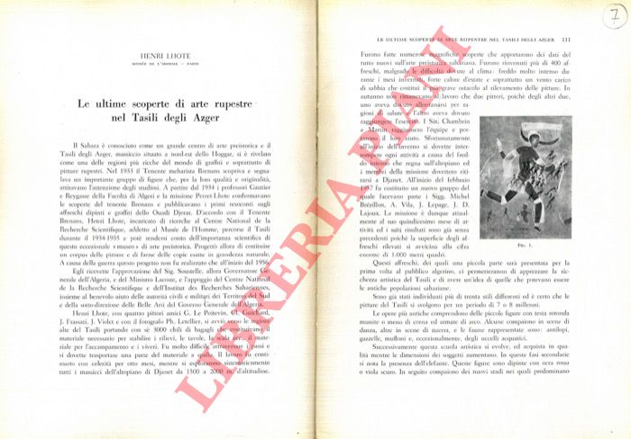 LHOTE H. - - Le ultime scoperte di arte rupestre nel Tasili degli Azger.