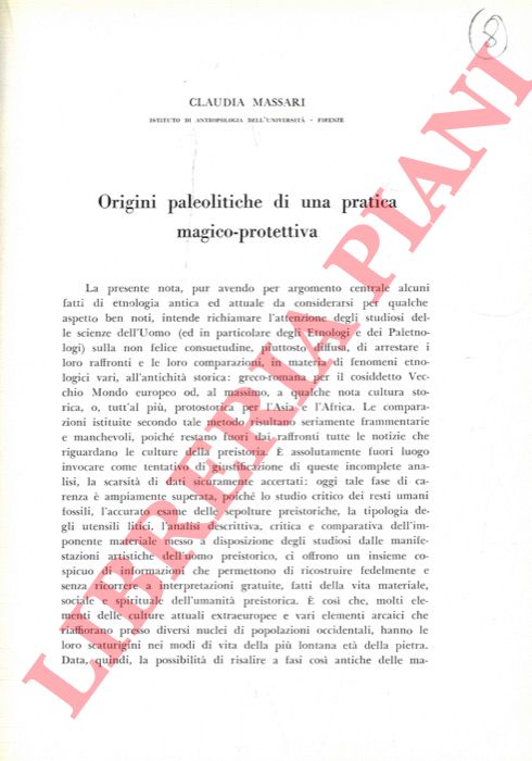 MASSARI Claudia - - Origini paleolitiche di una pratica magico-protettiva.