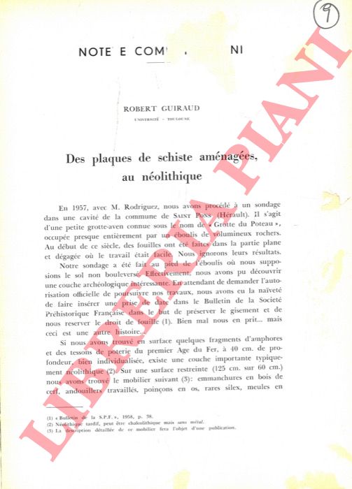 GUIRAUD Robert - - Des plaques de schiste amnages, au nolithique.