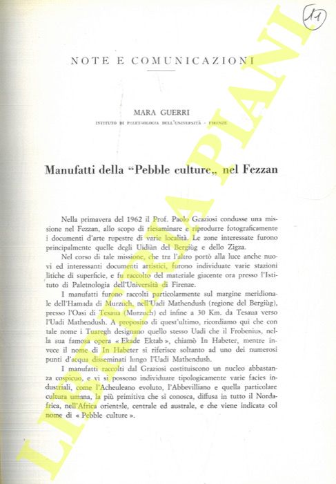GUERRI Mara - - Manufatti della 'Pebble Culture' nel Fezzan.