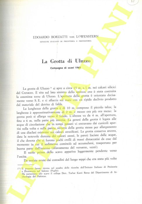 BORZATTI Von LOVENSTERN Edoardo - - La Grotta di Uluzzo.