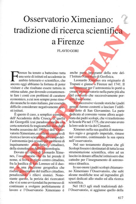GORI Flavio - - Osservatorio Ximeniano: tradizione di ricerca scientifica a Firenze.