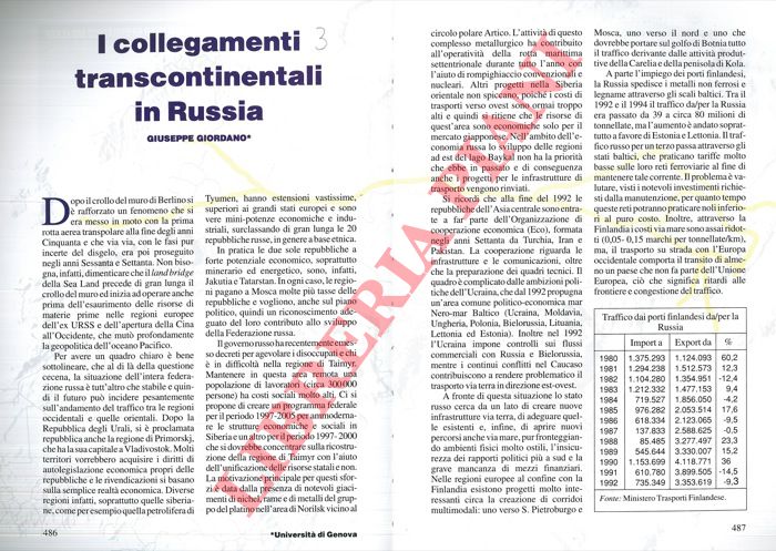 GIORDANO Giuseppe - - I collegamenti transcontinentali in Russia.