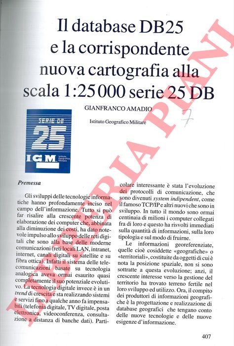AMADIO Gianfranco - - Il database DB25 e la corrispondente nuova cartografia alla scala 1:25000 serie 25 DB.