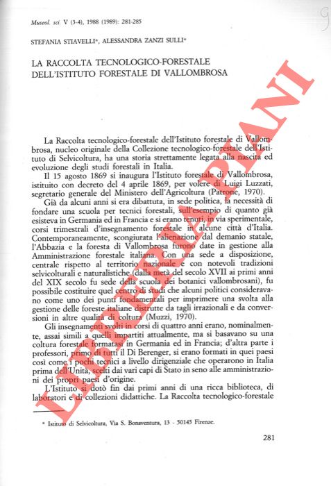 STIAVELLI Stefania - ZANZI SULLI Alessandra - - La raccolta tecnologico-forestale dell'Istituto Forestale di Vallombrosa.