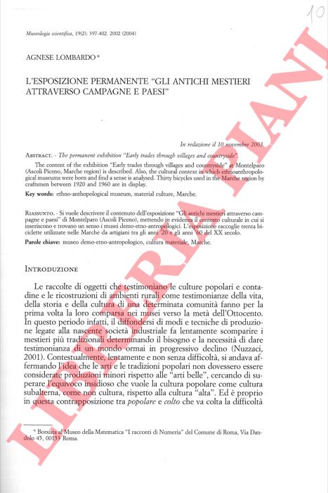 LOMBARDO Agnese - - L'esposizione permanente 'Gli antichi mestieri attraverso campagne e paesi' .