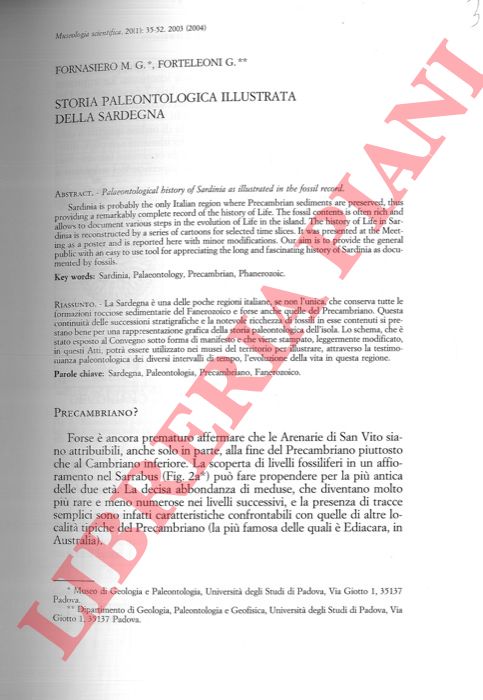 FORNASIERO M. G. - FORTELEONI G. - - Storia paleontologica illustrata della Sardegna.