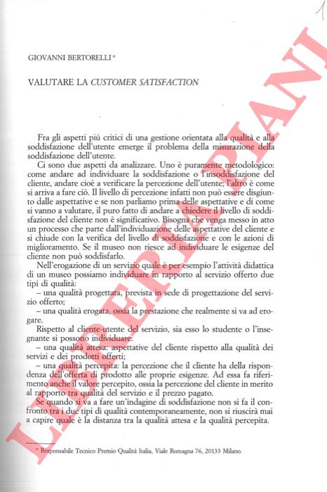 BERTORELLI Giovanni - - Valutare la customer satisaction.
