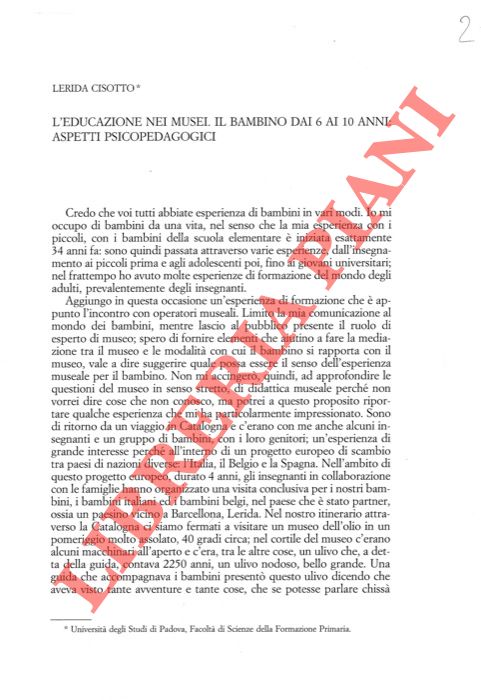 CISOTTO Lerida - - L'educazione nei musei. Il bambino dai 6 ai 10 anni: aspetti psicopedagogici.