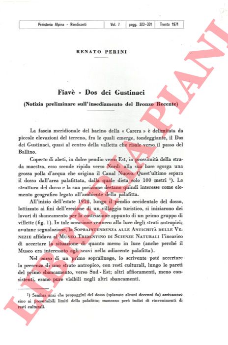 PERINI Renato - - Fiav - Dos dei Gustinac (Notizia preliminare sull'insediamento del bronzo recente) .