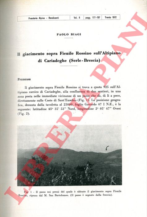 BIAGI Paolo - - Il giacimento sopra Fienile Rossino sull'Altipiano di Cariadeghe (Serle - Brescia) .
