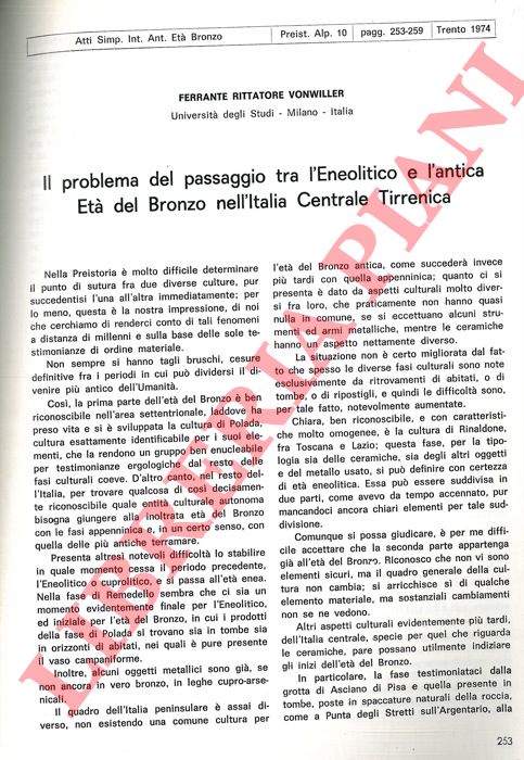 RITTATORE VONWILLER Ferrante - - Il problema del passaggio tra l'Eneolitico e l'antica et del Bronzo nell'Italia centale tirrenica.