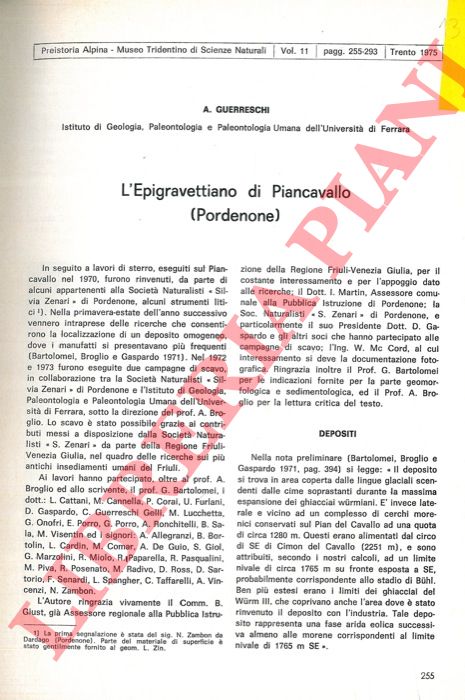 GUERRESCHI A. - - L'Epigravettiano di Piancavallo (Pordenone) .
