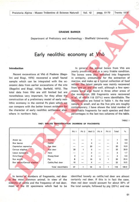 BARKER Graeme - - Early neolithic economy at Vh.