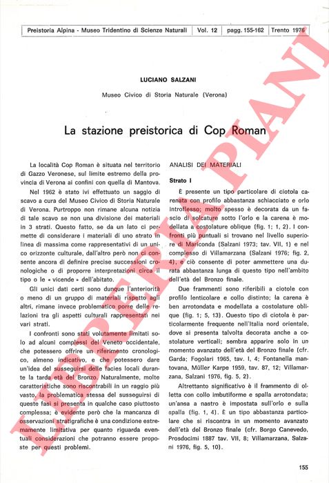 SALZANI Luciano - - La stazione preistorica di Cop Roman.