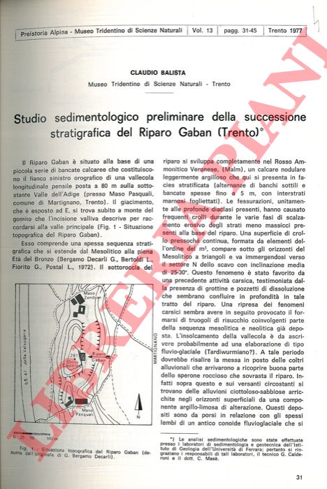 BALISTA Claudio - - Studio sedimentologico preliminare della successione stratigrafica del Riparo Gaban (Trento) .