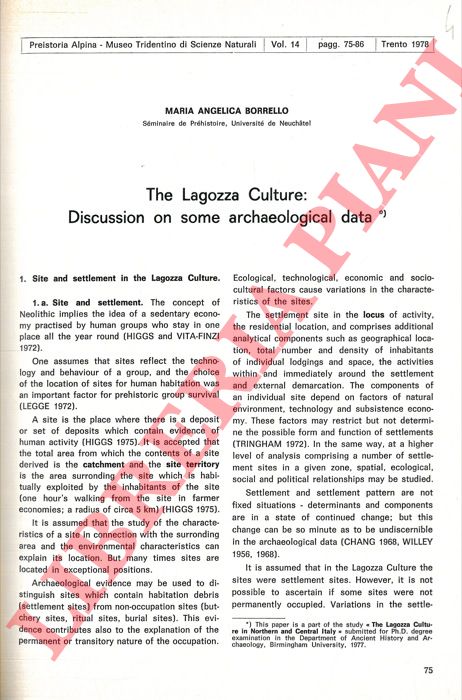 BORRELLO Maria Angelica - - The Lagozza Culture: Discussion on some archeological data.