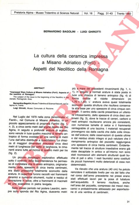 BAGOLINI Bernardino - GHIROTTI Luigi - - La cultura della ceramica impressa a Misano Adriatico (Forl
