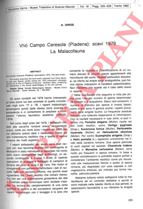 GIROD A. - - Vh Campo Ceresole (Piadena) : scavi 1979. La Malacofauna.