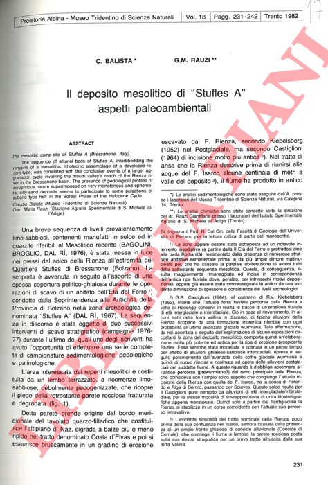 BALISTA C. - RAUZI G. M. - - Il deposito mesolitico di 'Stufles A' . Aspetti paleoambientali.