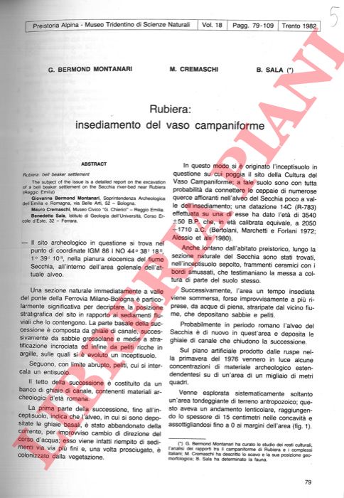BERMOND MONTANARI G. - CREMASCHI M. - SALA B. - - Rubiera: insediamento del vaso campaniforme.