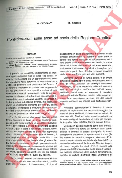 CECCANTI M. - COCCHI D. - - Considerazioni sulle anse ad ascia della Regione Trentina.
