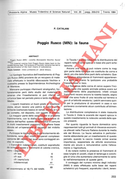 CATALANI P. - - Poggio Rusco (MN) : la fauna.