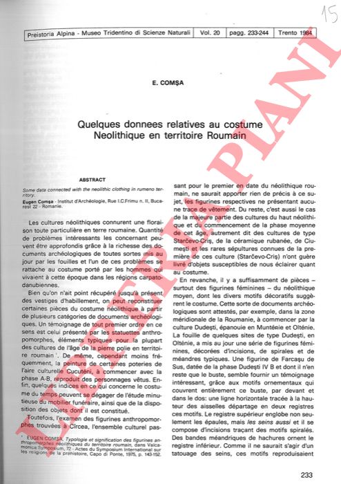 COMSA E. - - Quelques donnes relatives au costume Neolithique en territoire Roumain.