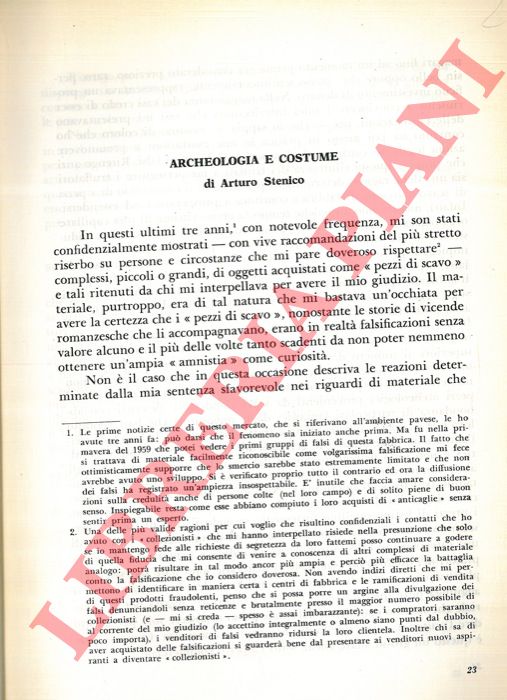 STENICO Arturo - - Archeologia e costume.
