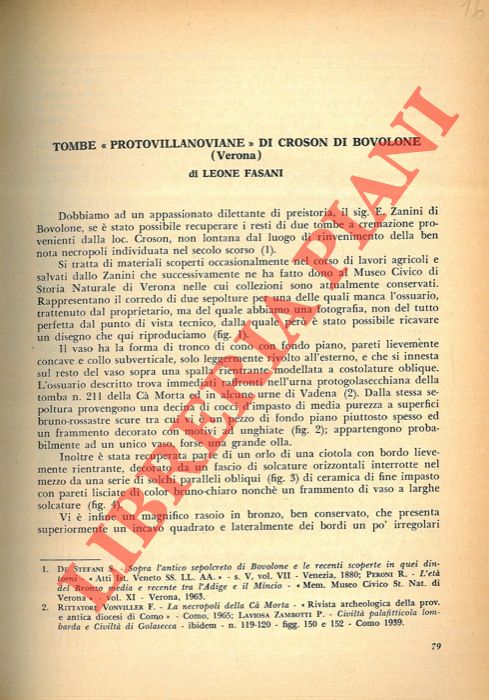 FASANI Leone - - Tombe 'protovillanoviane' di Croson di Bovolone (Verona) .