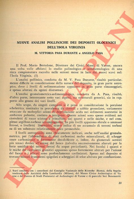 PASA DURANTE Maria Vittoria - PASA Angelo - - Nuove analisi polliniche dei depositi olocenici dell'Isola Virginia.