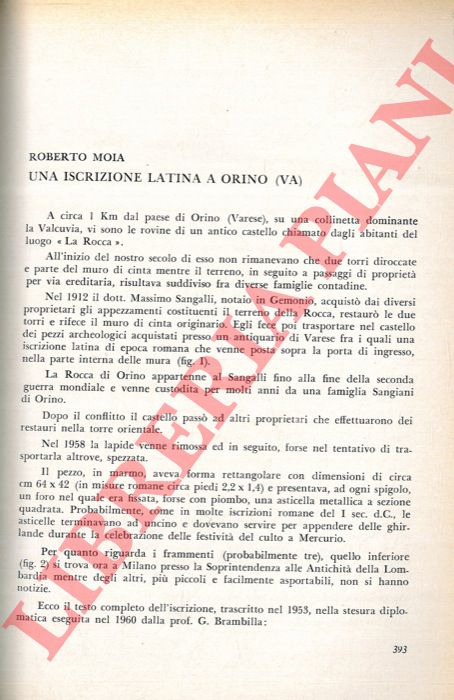 MOIA Roberto - - Una iscrizione latina a Orino (Va) .