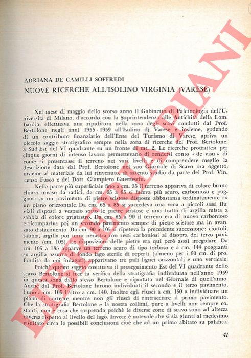 DE CAMILLI SOFFREDI Adriana - - Nuove ricerche all'Isolino Virginia (Varese) .