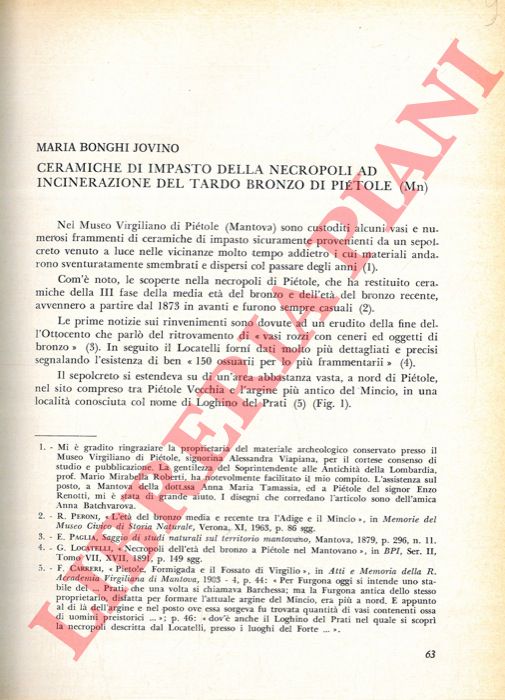 BONGHI JOVINO Maria - - Ceramiche di impasto della necropoli ad incinerazione del tardo Bronzo di Pietole (Mn) .