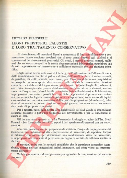 FRANGUELLI Riccardo - - Legni preistorici palustri e loro trattamento conservativo.
