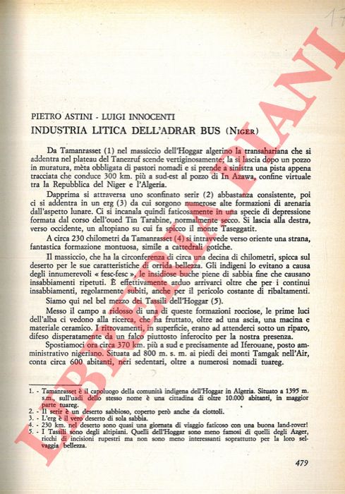 ASTINI Pietro - INNOCENTI Luigi - - Industria litica dell'Adrar Bus (Niger) .