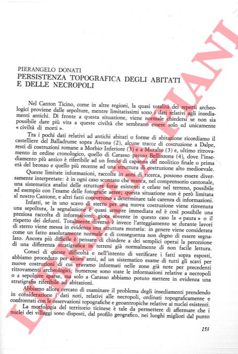 DONATI Pierangelo - - Persistenza topografica degli abitati e delle necropoli.