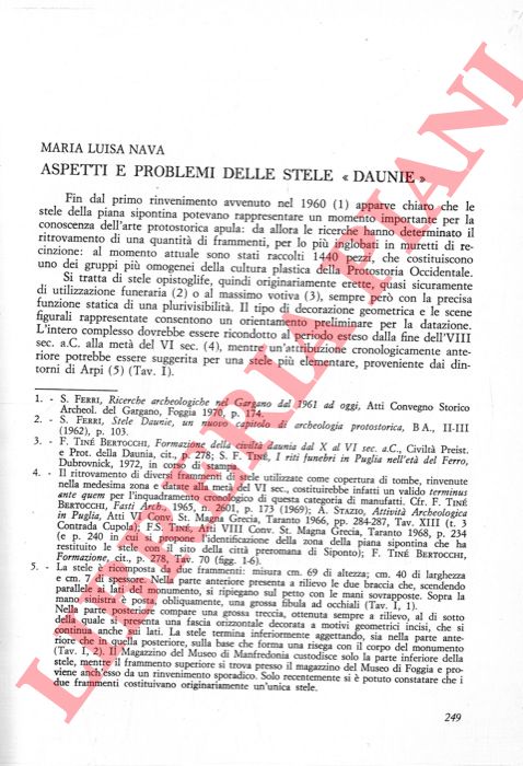 NAVA Maria Luisa - - Aspetti e problemi delle stele 'Daunie' .