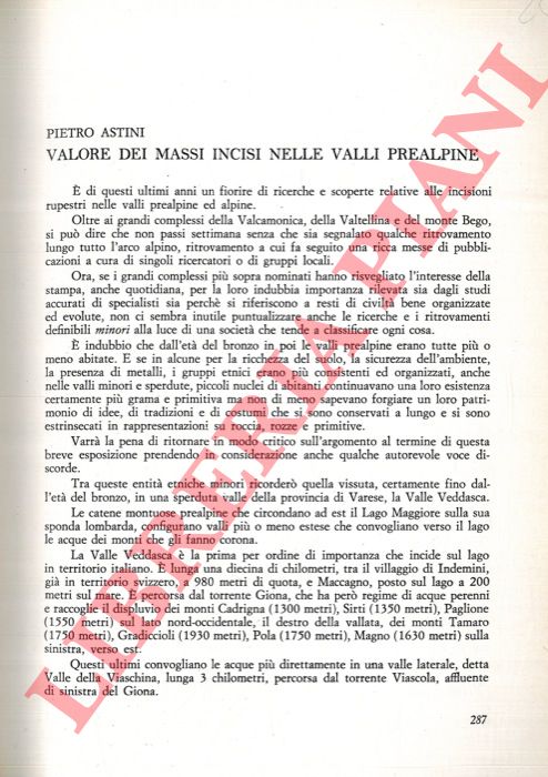 ASTINI Pietro - - Valore dei massi incisi nelle valli prealpine.