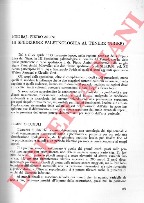 BAJ Nini - ASTINI Pietro - - III Spedizione Paletnologica al Tener (Niger) .