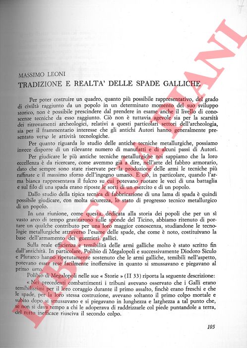 LEONI Massimo - - Tradizione e realt delle spade galliche.