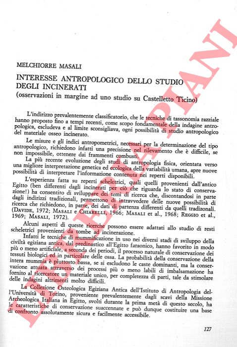 MESALI Melchiorre - - Interesse antropologico dello studio degli incinerati (osservazioni in margine ad uno studio su Castelletto Ticino) .