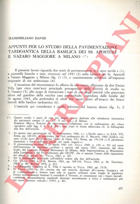 DAVID Massimiliano - - Appunti per lo studio della pavimentazione tardo-antica della basilica dei SS. Apostoli e Nazaro Maggiore a Milano.