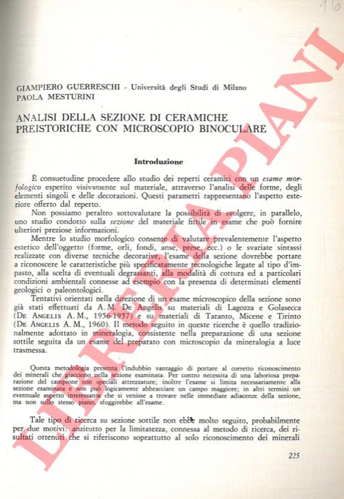 GUERRESCHI Giampiero - MESTURINI Paola - - Analisi della sezione di ceramiche preistoriche  con microscopio binoculare.