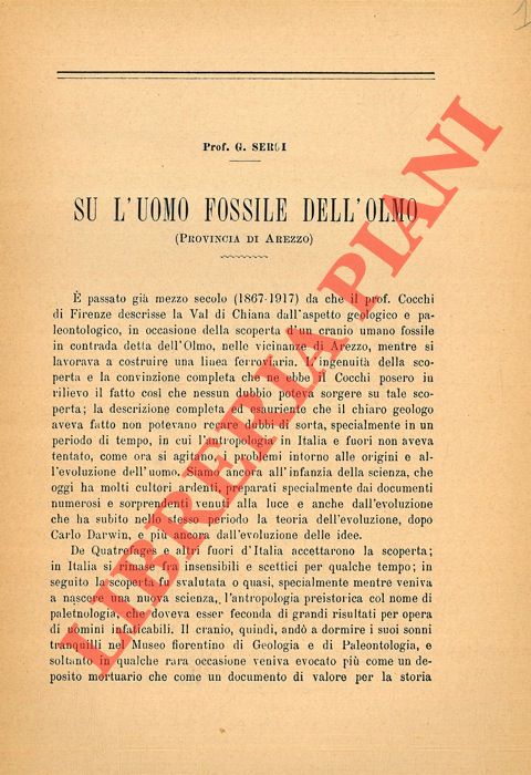 SERGI Giuseppe - - Su l'uomo fossile dell'Olmo (provincia di Arezzo) .